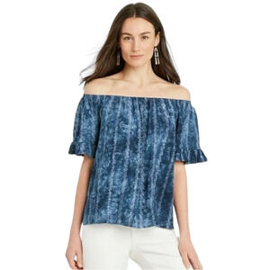 Women's Tie-Dye Short Sleeve Off the Shoulder Eyelet Top, Knox Rose Navy Medium